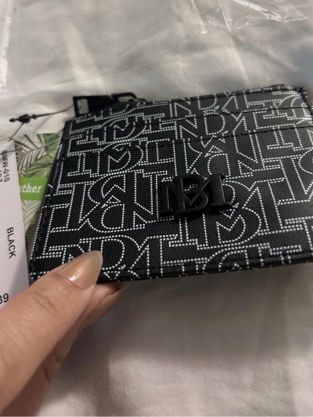 Badgley Mischka Black Monogram Card & Key Holder with Logo Accent